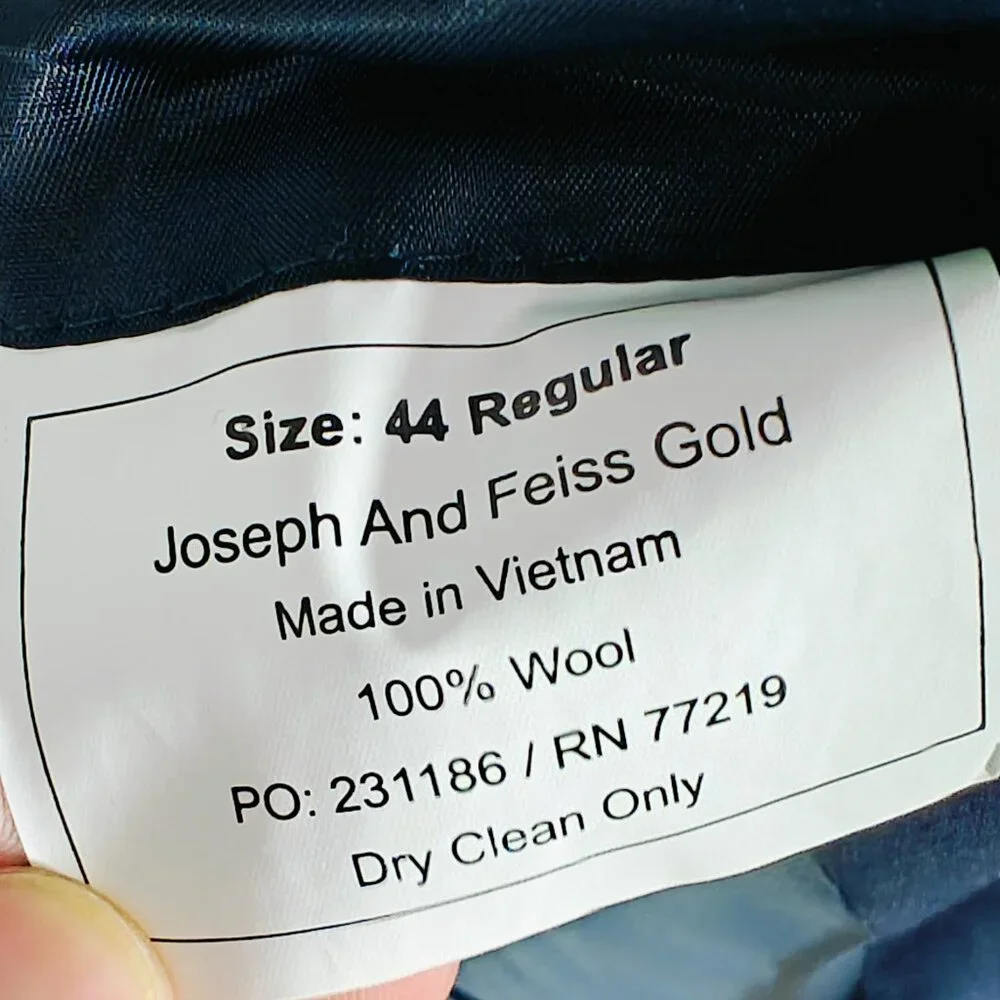 Joseph Feiss Gold Men's Sport Coat Blazer Two Button Navy Blue Twill Classic 44R
